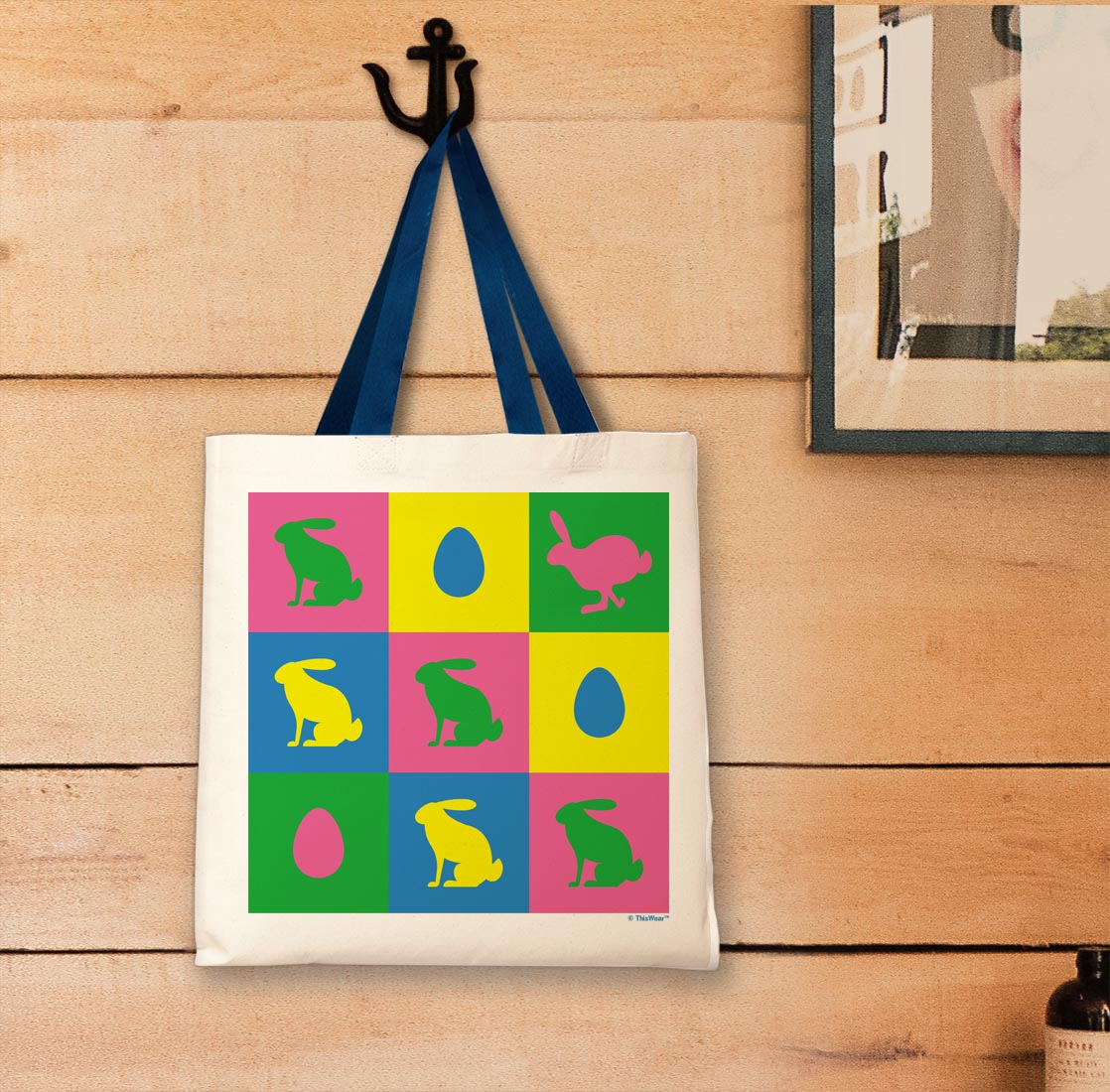 tote bag hanging on a wall