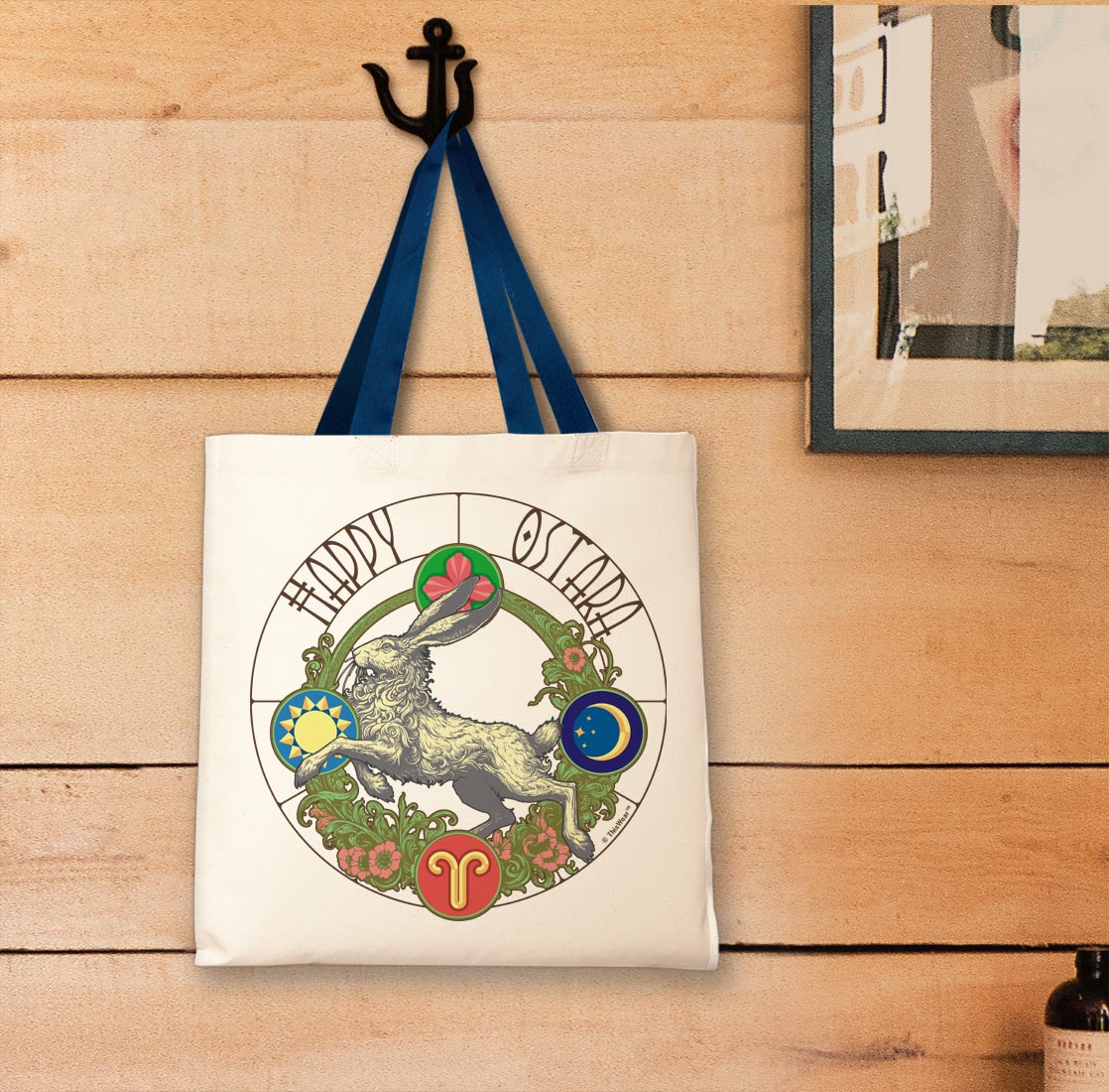 tote bag hanging on a wall
