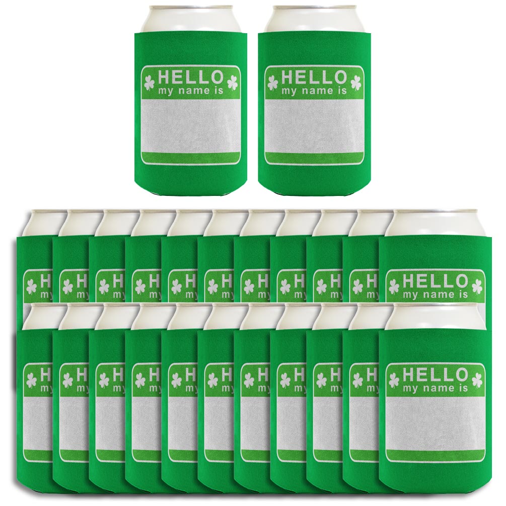 St Patricks Party Tag Hello My Name Is Standard or Slim Can Thermocooler Drink Sleeve