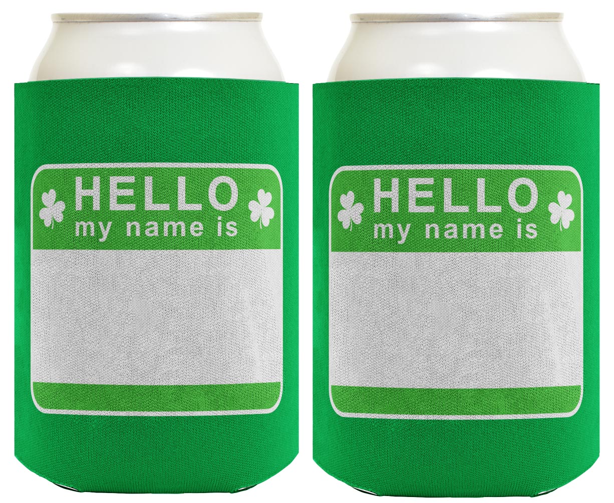 St Patricks Party Tag Hello My Name Is Standard or Slim Can Thermocooler Drink Sleeve