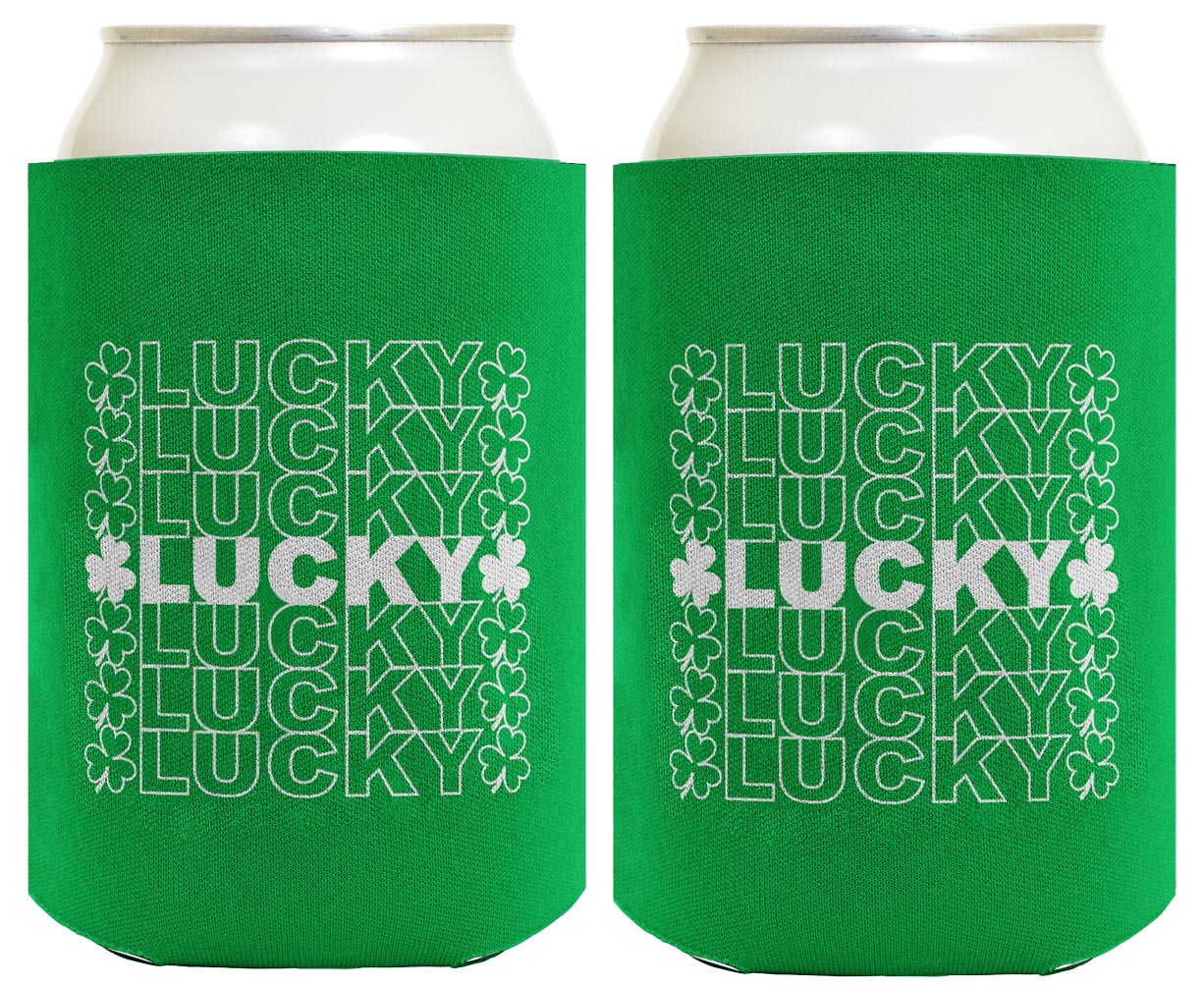 St Patricks Lucky Word Art Standard or Slim Can Thermocooler Drink Sleeve
