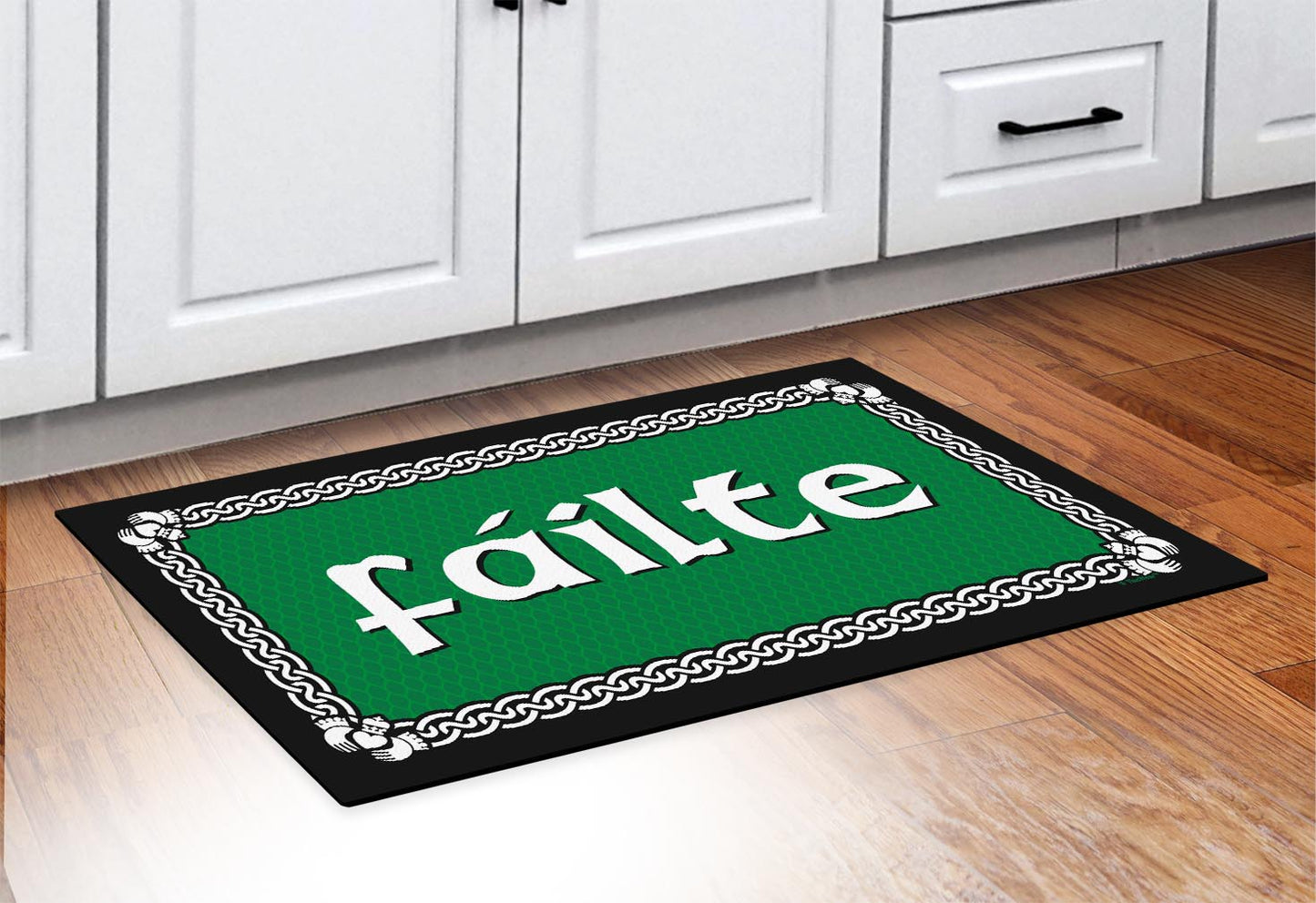 doormat in front of cabinets