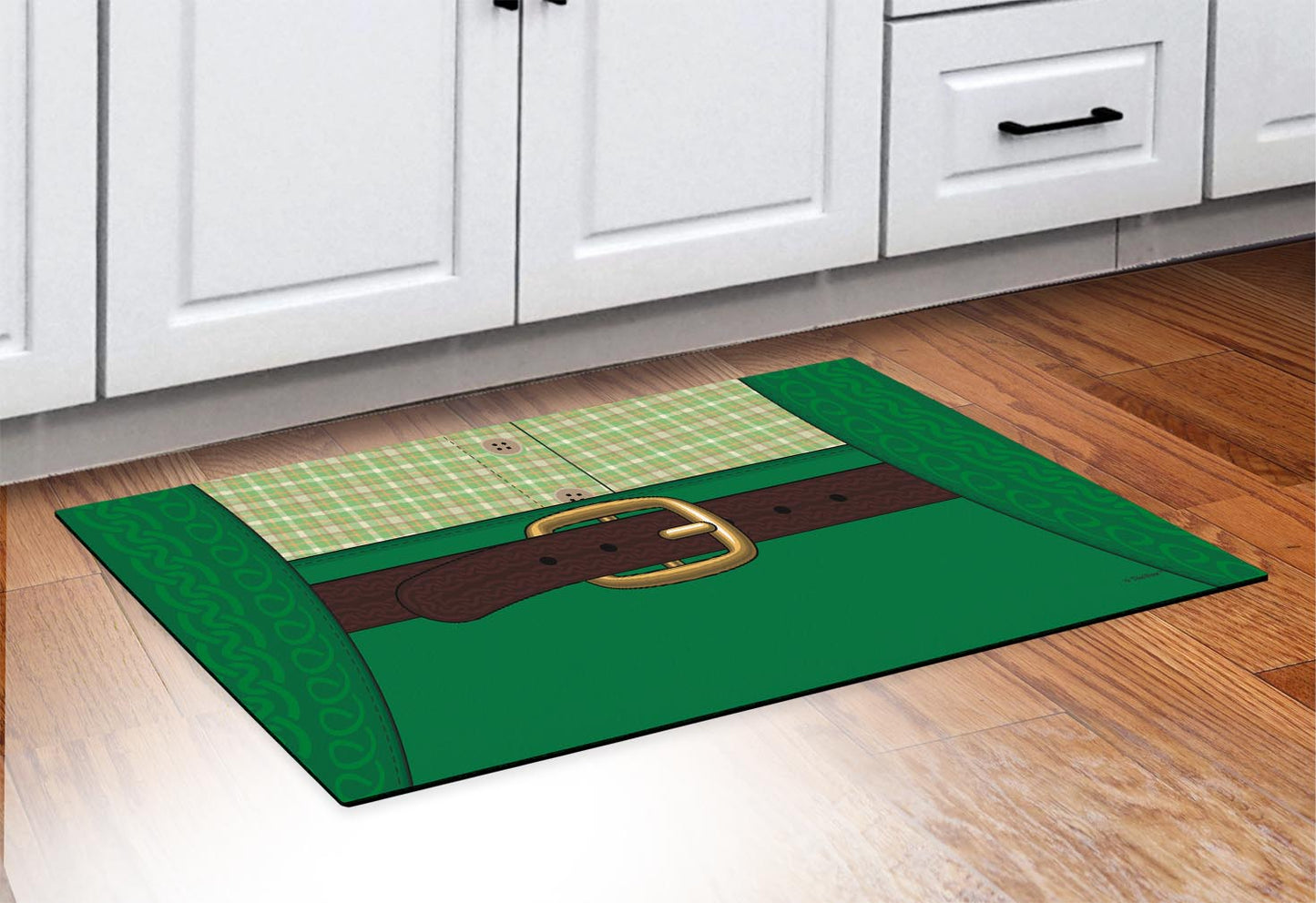 doormat in front of cabinets