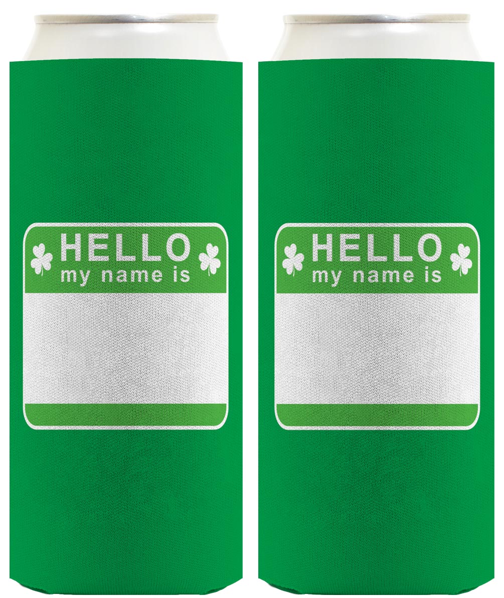 St Patricks Party Tag Hello My Name Is Standard or Slim Can Thermocooler Drink Sleeve