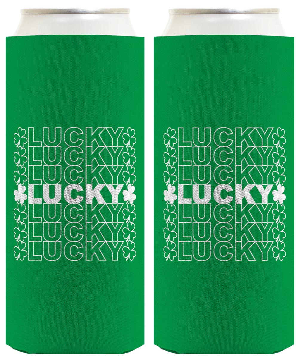 St Patricks Lucky Word Art Standard or Slim Can Thermocooler Drink Sleeve