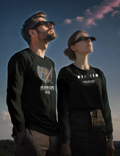 Total Solar Eclipse USA Map 4-8-24 Long Sleeve Unisex Cotton T-Shirt
