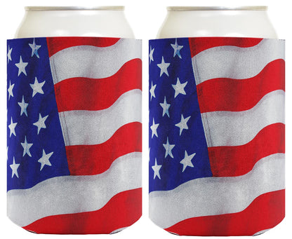 USA Flag Waving Horizontal Standard or Slim Can Thermocooler Drink Sleeve
