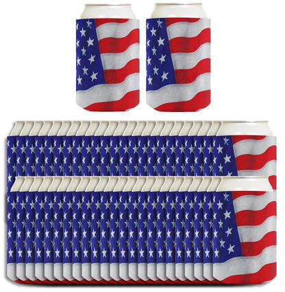 USA Flag Waving Horizontal Standard or Slim Can Thermocooler Drink Sleeve