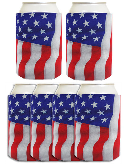 USA Flag Waving Vertical Standard or Slim Can Thermocooler Drink Sleeve
