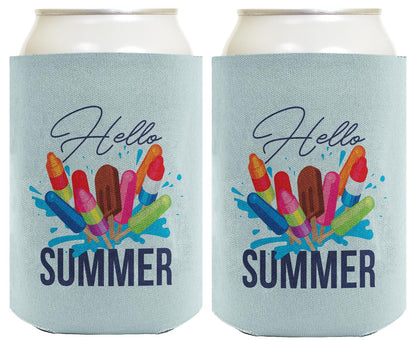 Hello Summer Ice Cream Popsicles Standard or Slim Can Thermocooler Drink Sleeve