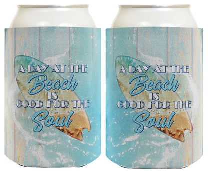 A Day At The Beach Is Good For The Soul Standard or Slim Can Thermocooler Drink Sleeve