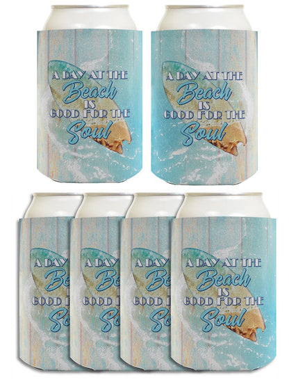 A Day At The Beach Is Good For The Soul Standard or Slim Can Thermocooler Drink Sleeve
