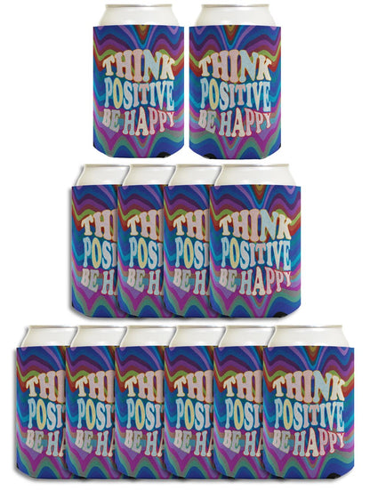 Think Positive Be Happy Standard or Slim Can Thermocooler Drink Sleeve