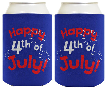 Happy 4th of July Royal Blue Standard or Slim Can Thermocooler Drink Sleeve