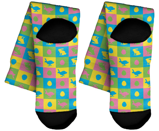 Multi-Colored Bunny and Egg Pop Art Pattern 1 Pair Novelty Crew Socks