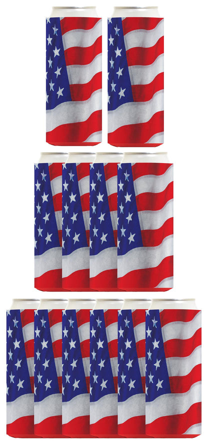 USA Flag Waving Horizontal Standard or Slim Can Thermocooler Drink Sleeve