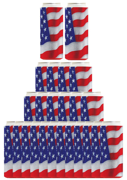 USA Flag Waving Horizontal Standard or Slim Can Thermocooler Drink Sleeve