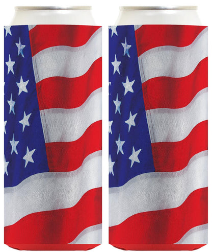 USA Flag Waving Horizontal Standard or Slim Can Thermocooler Drink Sleeve