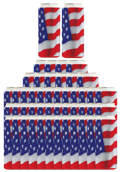 USA Flag Waving Horizontal Standard or Slim Can Thermocooler Drink Sleeve
