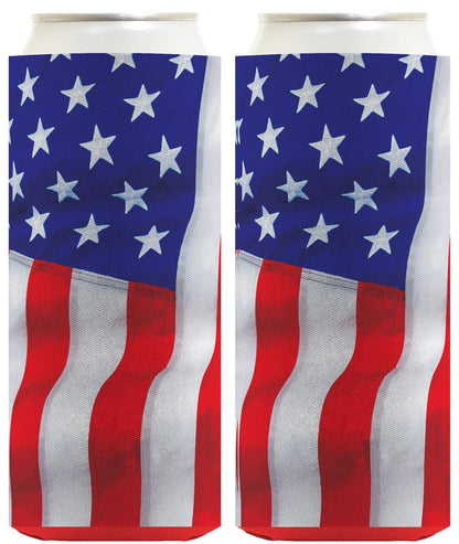 USA Flag Waving Vertical Standard or Slim Can Thermocooler Drink Sleeve