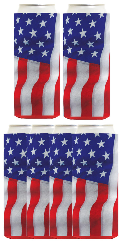 USA Flag Waving Vertical Standard or Slim Can Thermocooler Drink Sleeve