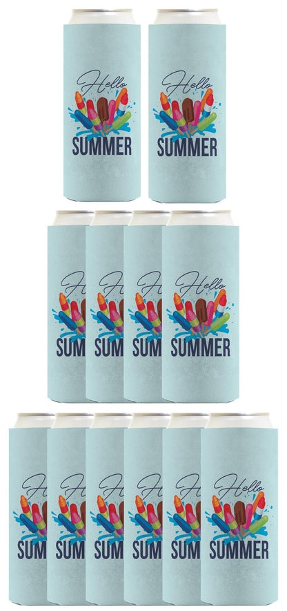 Hello Summer Ice Cream Popsicles Standard or Slim Can Thermocooler Drink Sleeve