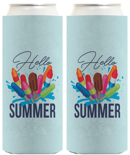 Hello Summer Ice Cream Popsicles Standard or Slim Can Thermocooler Drink Sleeve