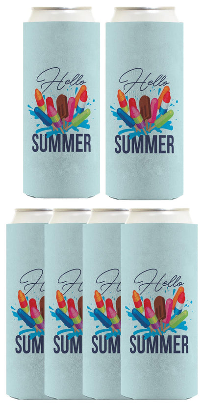 Hello Summer Ice Cream Popsicles Standard or Slim Can Thermocooler Drink Sleeve