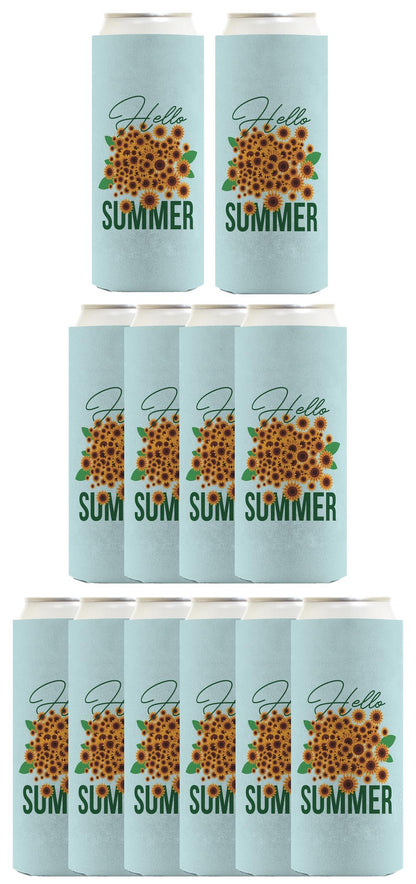 Hello Summer Sunflowers Standard or Slim Can Thermocooler Drink Sleeve