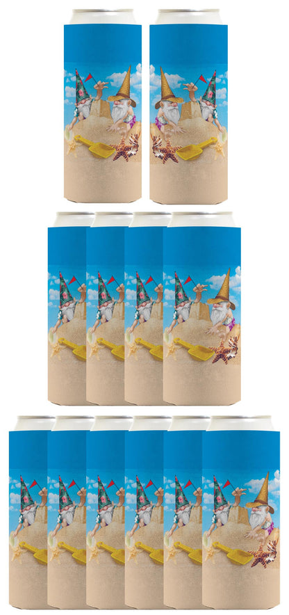 Beach Gnomes Sandcastle Standard or Slim Can Thermocooler Drink Sleeve