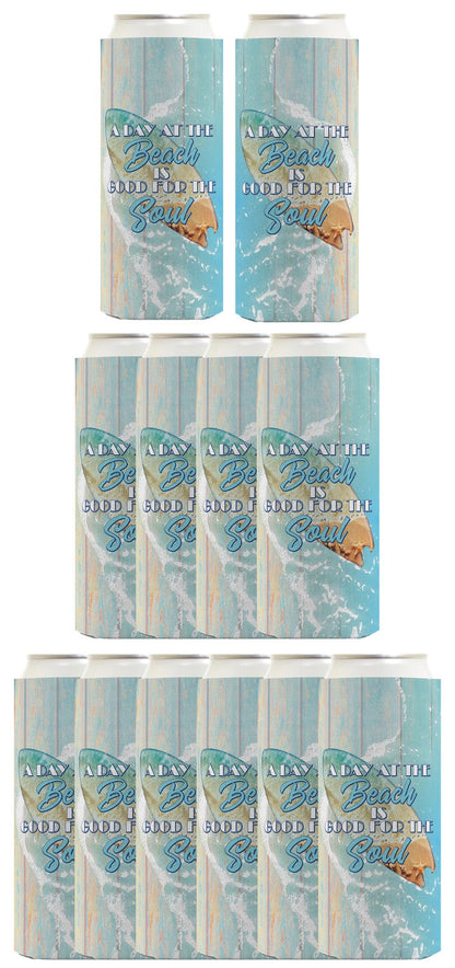 A Day At The Beach Is Good For The Soul Standard or Slim Can Thermocooler Drink Sleeve