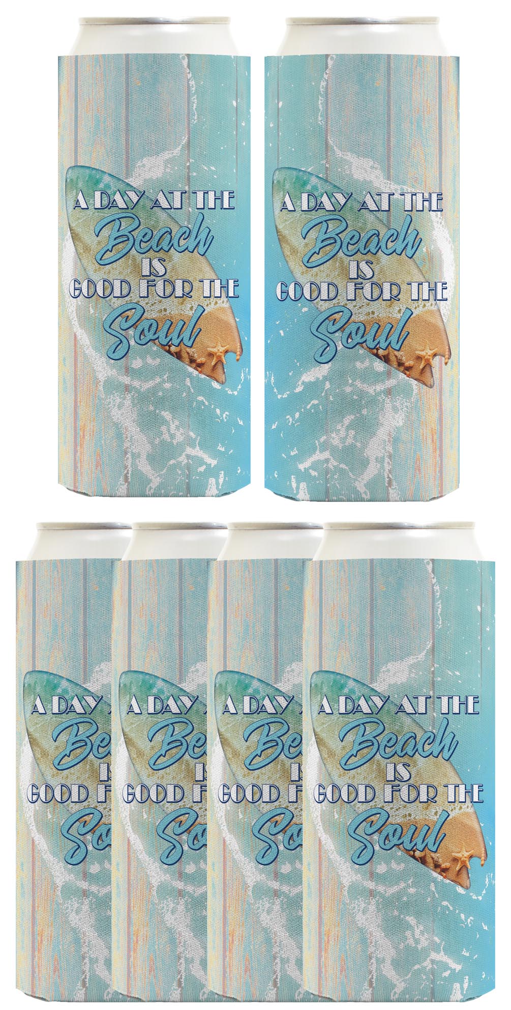 A Day At The Beach Is Good For The Soul Standard or Slim Can Thermocooler Drink Sleeve