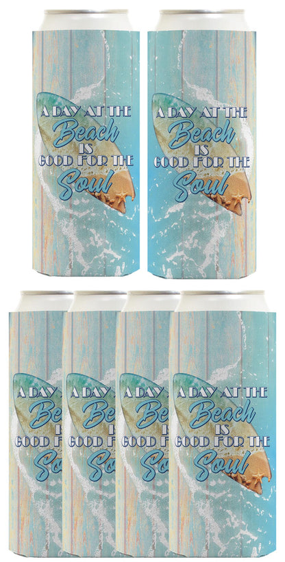 A Day At The Beach Is Good For The Soul Standard or Slim Can Thermocooler Drink Sleeve