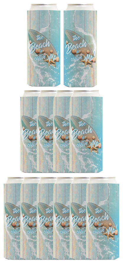 The Beach Is Callin' Me Standard or Slim Can Thermocooler Drink Sleeve