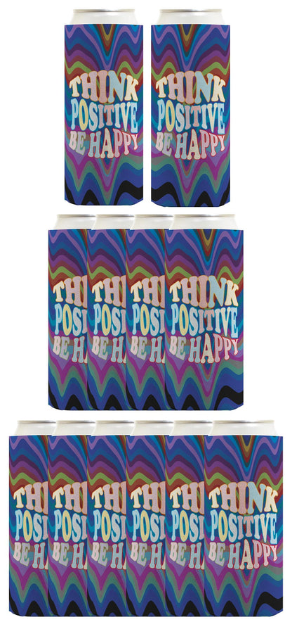 Think Positive Be Happy Standard or Slim Can Thermocooler Drink Sleeve
