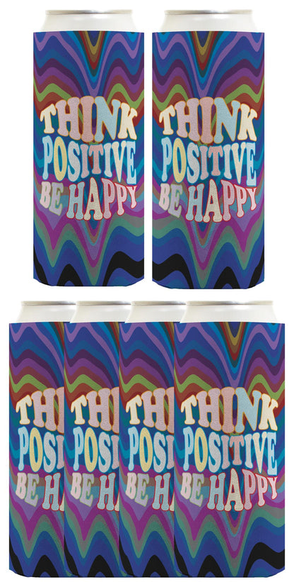 Think Positive Be Happy Standard or Slim Can Thermocooler Drink Sleeve