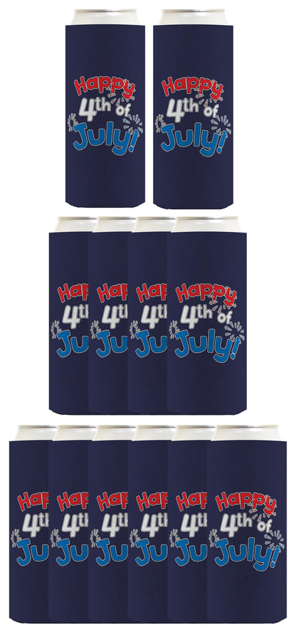 Happy 4th of July Navy Standard or Slim Can Thermocooler Drink Sleeve