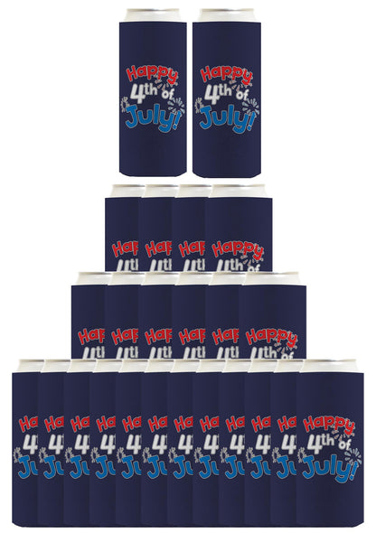 Happy 4th of July Navy Standard or Slim Can Thermocooler Drink Sleeve