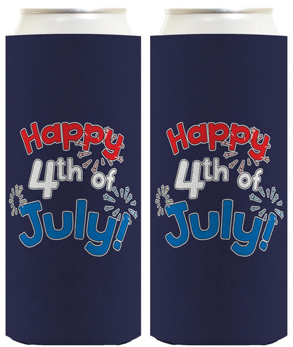 Happy 4th of July Navy Standard or Slim Can Thermocooler Drink Sleeve