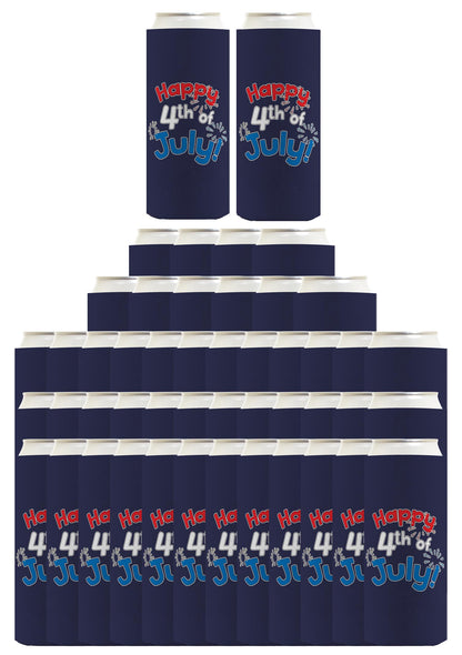 Happy 4th of July Navy Standard or Slim Can Thermocooler Drink Sleeve
