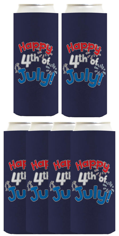 Happy 4th of July Navy Standard or Slim Can Thermocooler Drink Sleeve