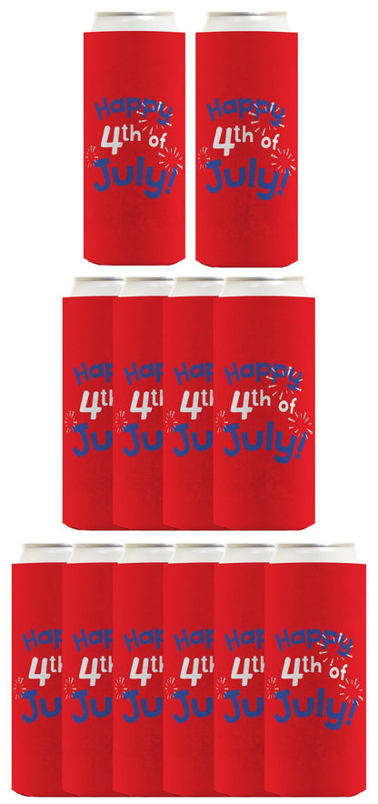 Happy 4th of July Red Standard or Slim Can Thermocooler Drink Sleeve
