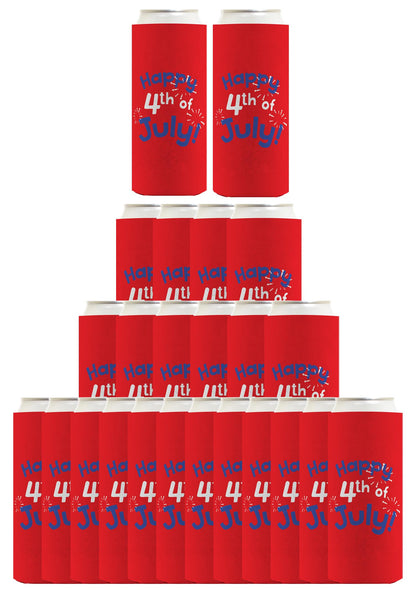 Happy 4th of July Red Standard or Slim Can Thermocooler Drink Sleeve