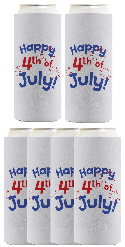 Happy 4th of July Light Blue Standard or Slim Can Thermocooler Drink Sleeve