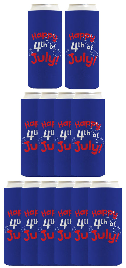 Happy 4th of July Royal Blue Standard or Slim Can Thermocooler Drink Sleeve