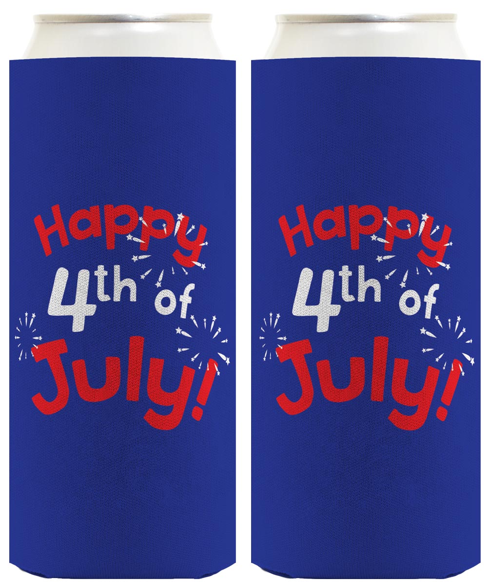 Happy 4th of July Royal Blue Standard or Slim Can Thermocooler Drink Sleeve