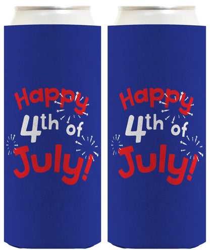 Happy 4th of July Royal Blue Standard or Slim Can Thermocooler Drink Sleeve
