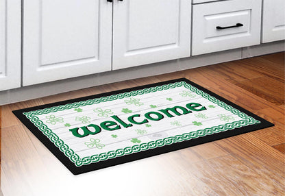 doormat in front of cabinets