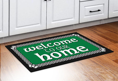 doormat in front of cabinets