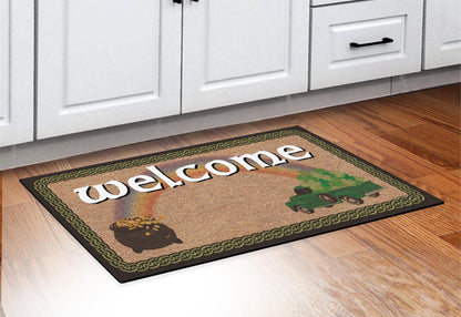 doormat in front of cabinets